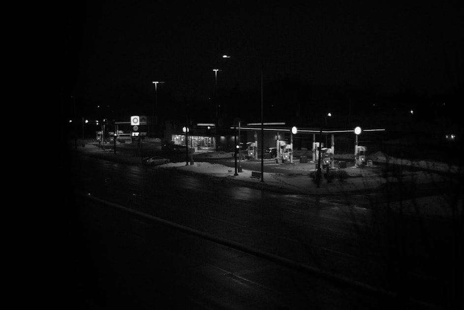 grayscale photo of street lights
